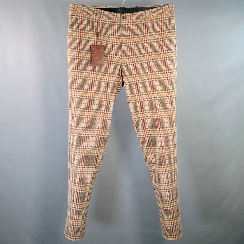ETRO Size 40 Tan Grey Red Plaid Wool Blend Tapered Zip Fly Dress Pants